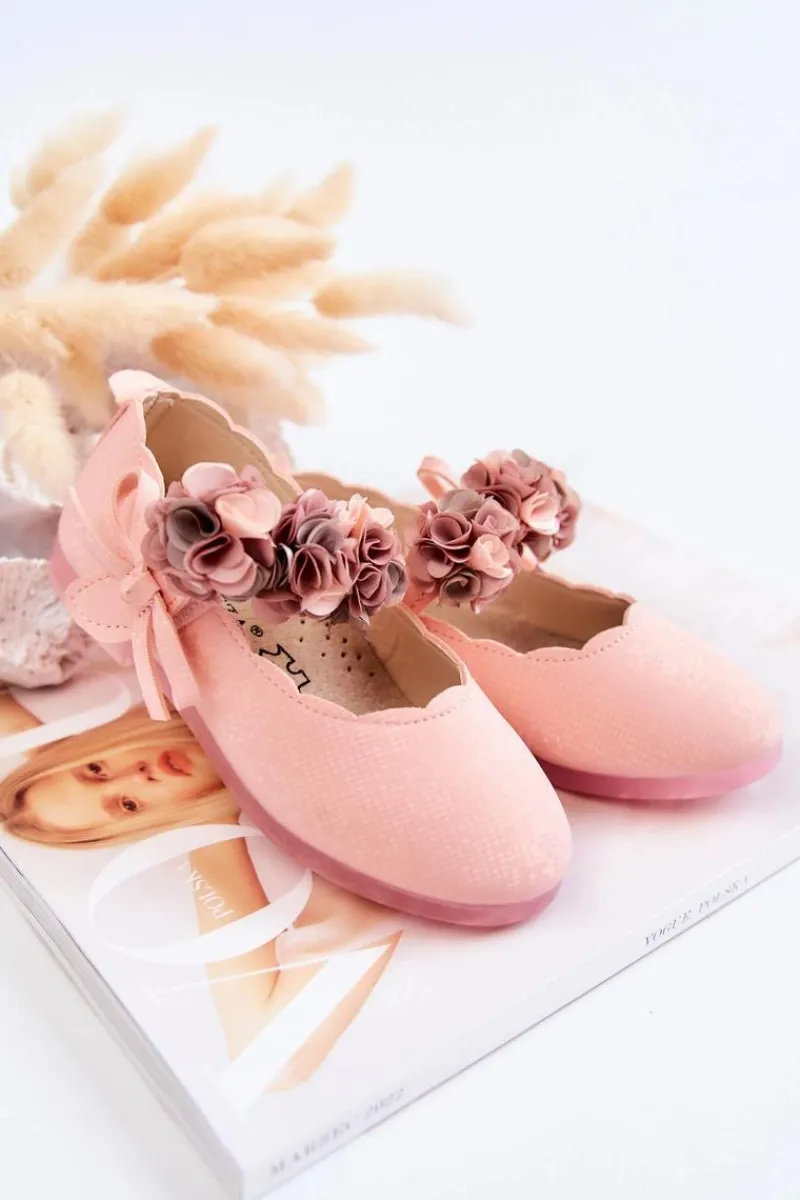 Balerinki Dziecięce>Buty damskie Vinceza Dziecięce Balerinki Na Rzepy Kwiaty Różowe Caitlin