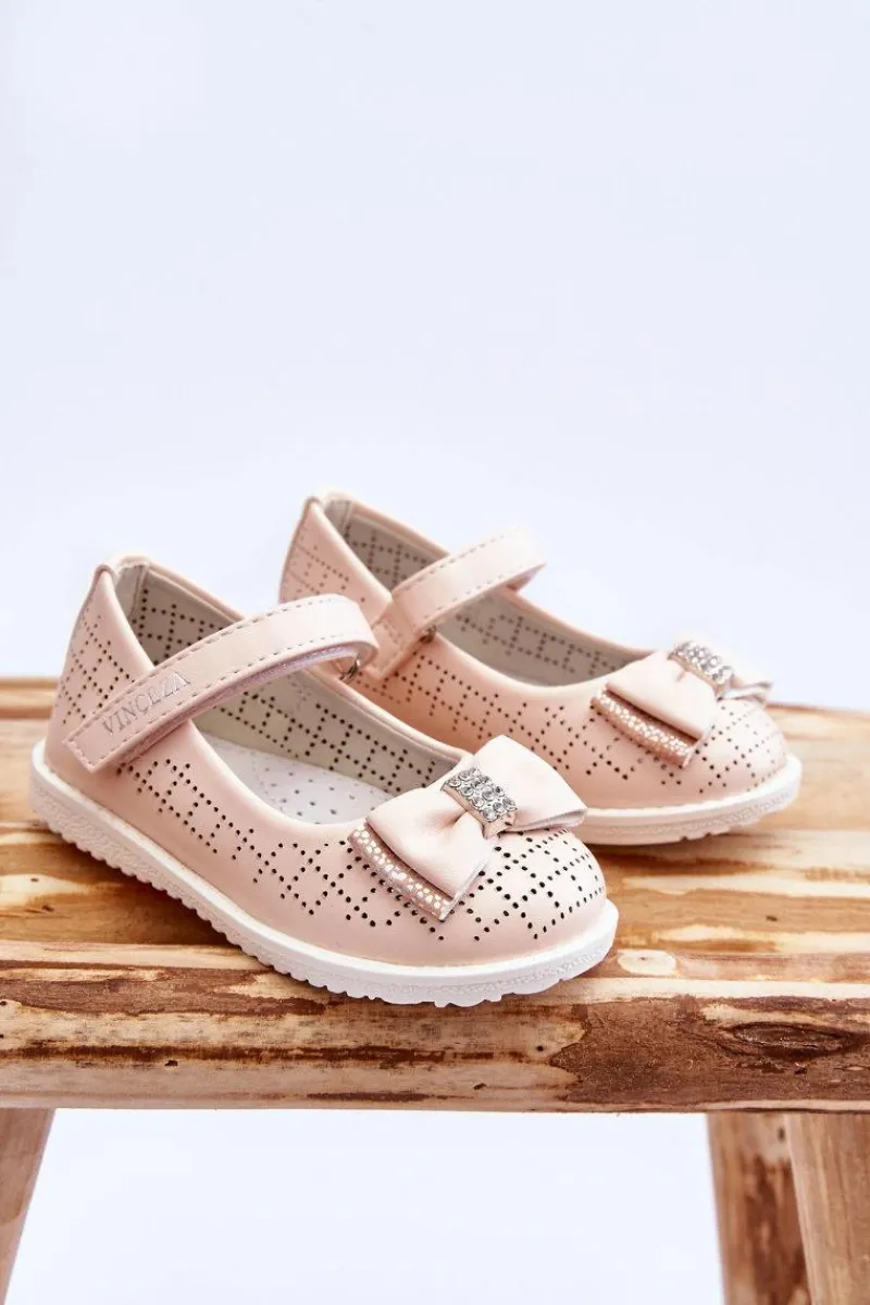 Hot Buty damskie Vinceza Dziecięce Balerinki Z Kokardą Na Rzep Różowe Halle Różowy