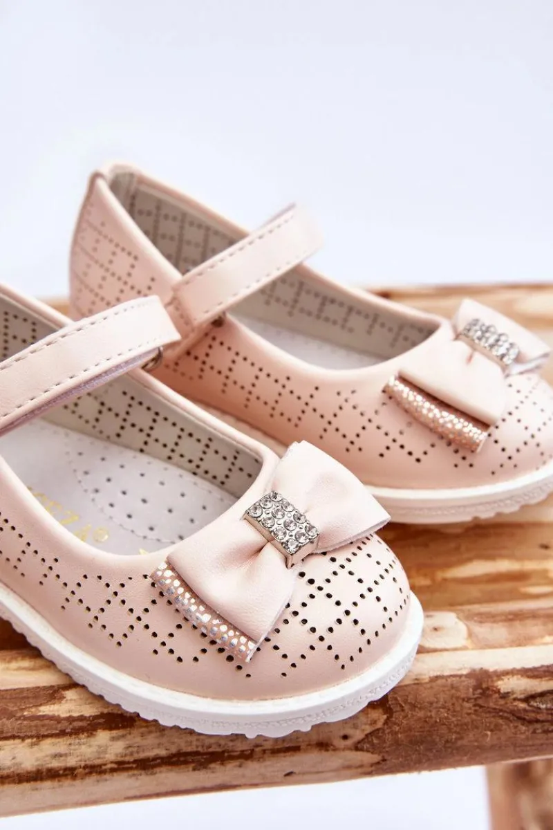 Hot Buty damskie Vinceza Dziecięce Balerinki Z Kokardą Na Rzep Różowe Halle Różowy