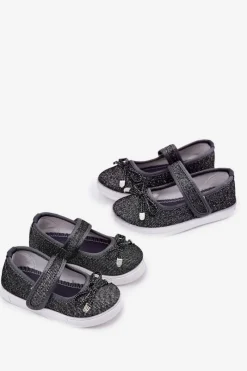 Hot Dziecięce Balerinki Z Kokardką Czarne Amirinas Dzieci Dziewczęce|Balerinki Dziecięce