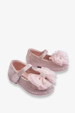 Balerinki Dziecięce>Boto Dziecięce Balerinki Z Kokardą I Brokatem Na Rzep Srebrno-Różowe Elisa