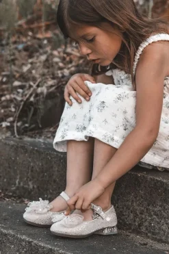 Clearance Boto Dziecięce Balerinki Z Kokardą Na Rzep Srebrno-Różowe Nicola