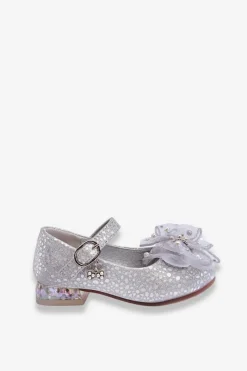 Balerinki Dziecięce>Boto Dziecięce Balerinki Z Kokardą Na Rzep Srebrno-Szare Nicola
