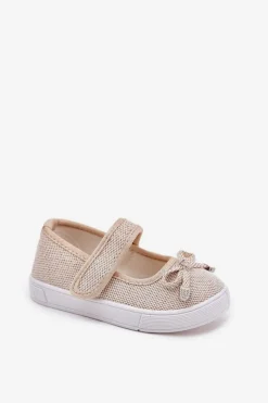 Boto Dziecięce Balerinki Z Kokardką Złote Amirinas Złoty