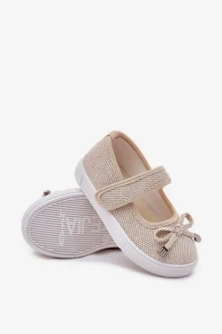 Boto Dziecięce Balerinki Z Kokardką Złote Amirinas Złoty