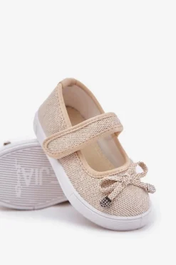 Boto Dziecięce Balerinki Z Kokardką Złote Amirinas Złoty