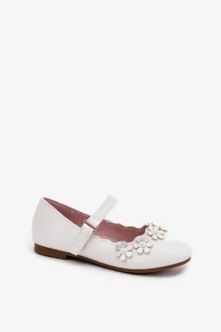 Balerinki Dziecięce>Evento Dziecięce Balerinki Z Kwiatuszkami Białe Landgia Biały