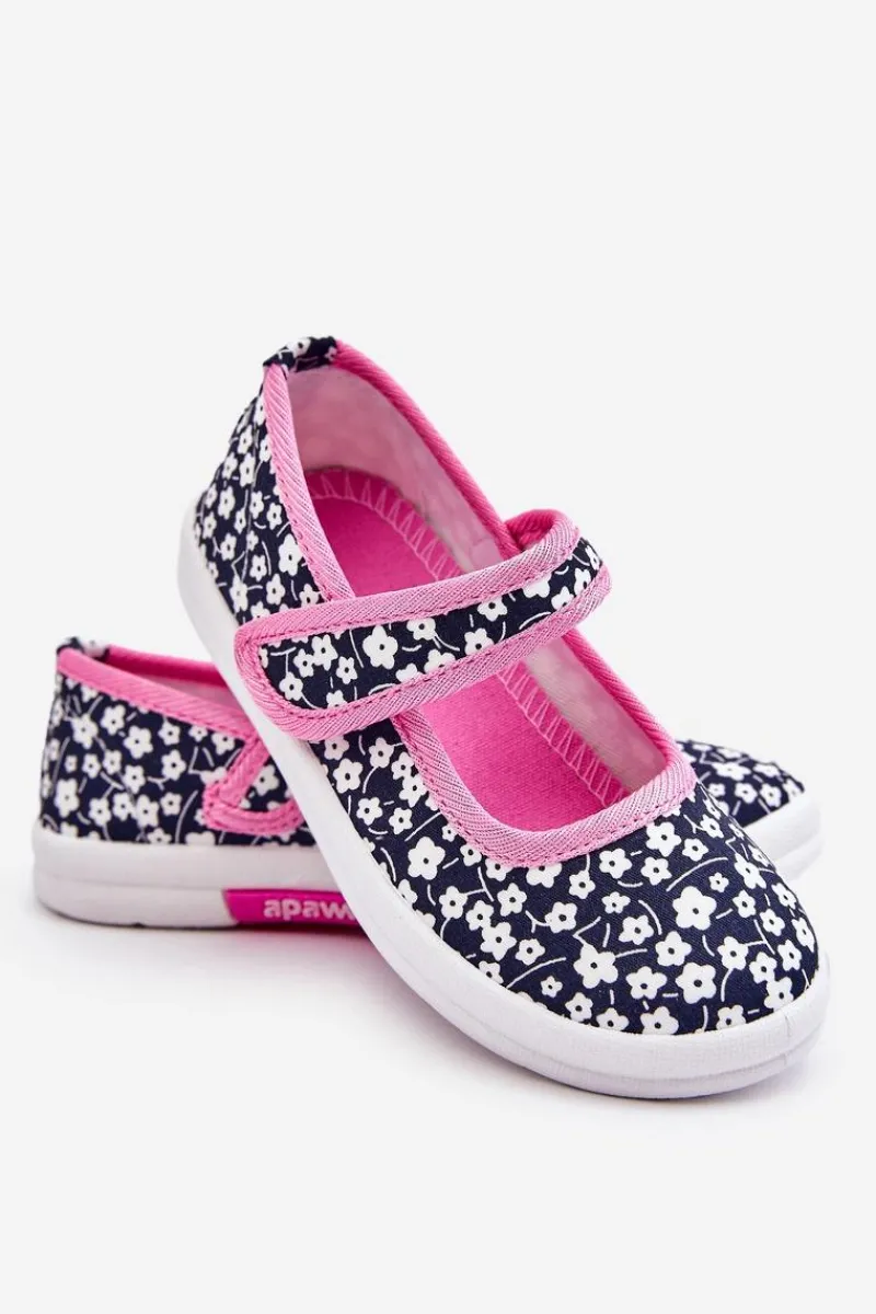 New Dziecięce Baleriny Na Rzep W Print Granatowo-Różowe Selah Dzieci Balerinki Dziecięce
