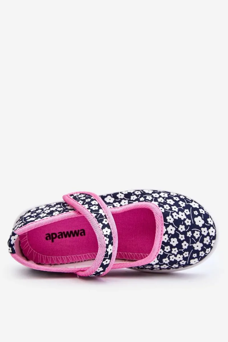 New Dziecięce Baleriny Na Rzep W Print Granatowo-Różowe Selah Dzieci Balerinki Dziecięce