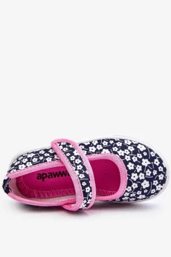 New Dziecięce Baleriny Na Rzep W Print Granatowo-Różowe Selah Dzieci Balerinki Dziecięce