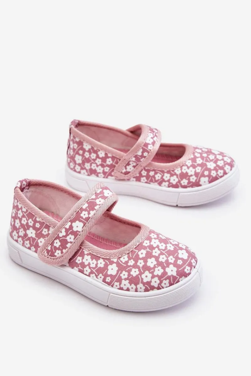 Balerinki Dziecięce>Boto Dziecięce Baleriny Na Rzep W Print Różowe Selah Różowy