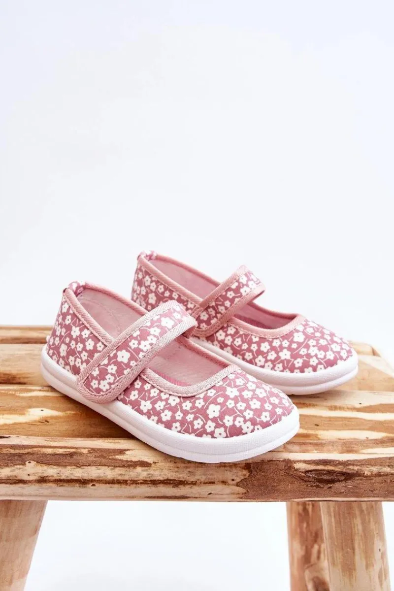 Balerinki Dziecięce>Boto Dziecięce Baleriny Na Rzep W Print Różowe Selah Różowy