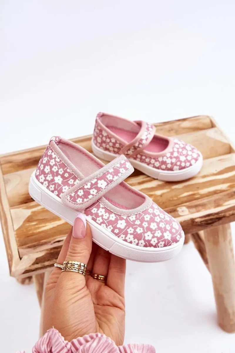 Balerinki Dziecięce>Boto Dziecięce Baleriny Na Rzep W Print Różowe Selah Różowy