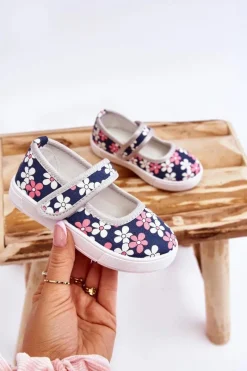 Clearance Boto Dziecięce Baleriny W Kwiatuszki Granatowo-Szare Noah