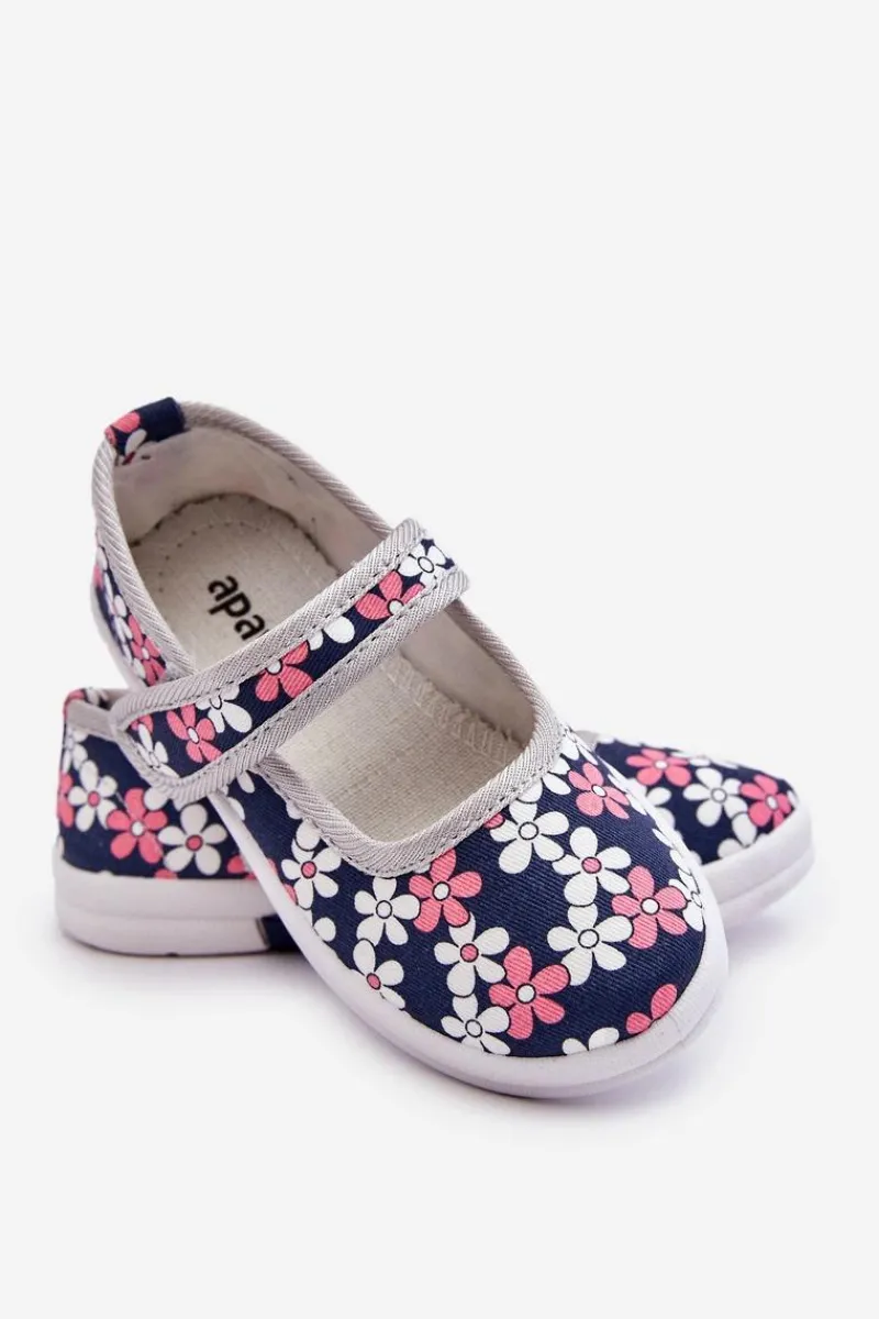 Clearance Boto Dziecięce Baleriny W Kwiatuszki Granatowo-Szare Noah