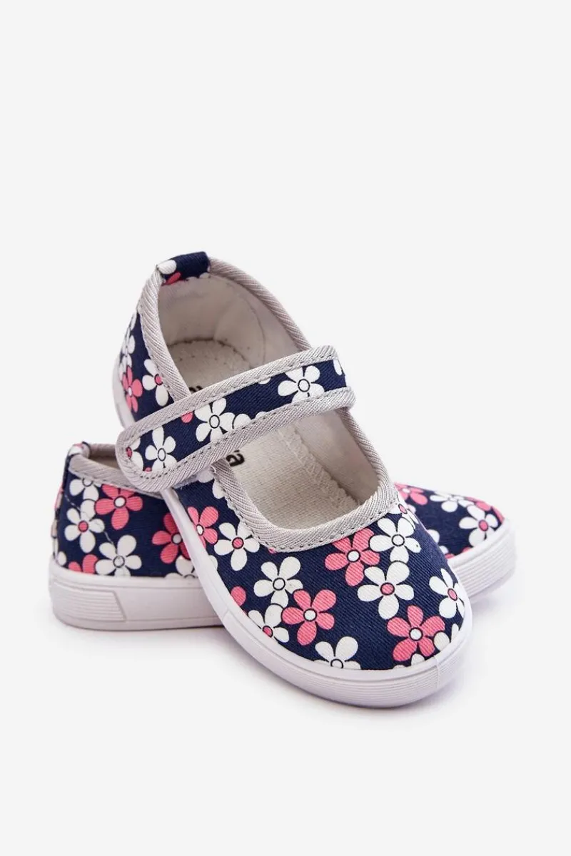Clearance Boto Dziecięce Baleriny W Kwiatuszki Granatowo-Szare Noah