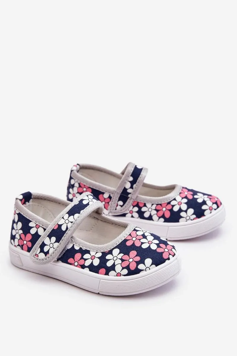 Clearance Boto Dziecięce Baleriny W Kwiatuszki Granatowo-Szare Noah