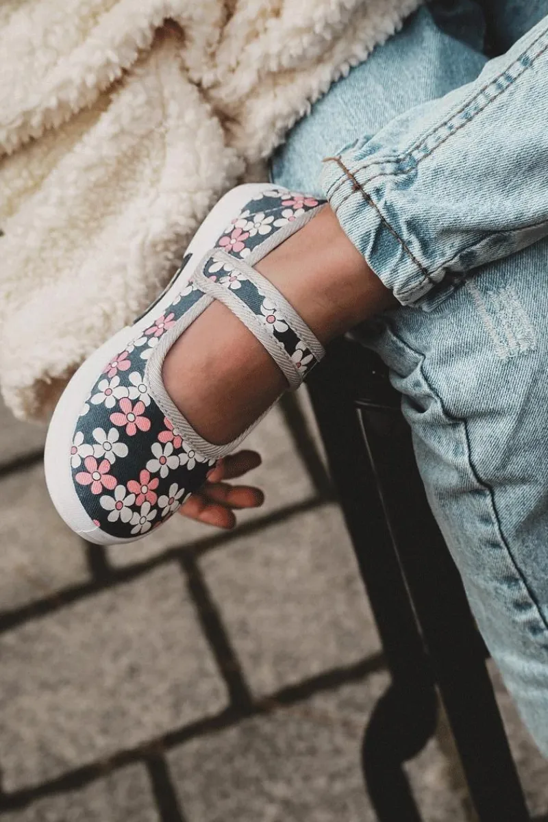 Clearance Boto Dziecięce Baleriny W Kwiatuszki Granatowo-Szare Noah