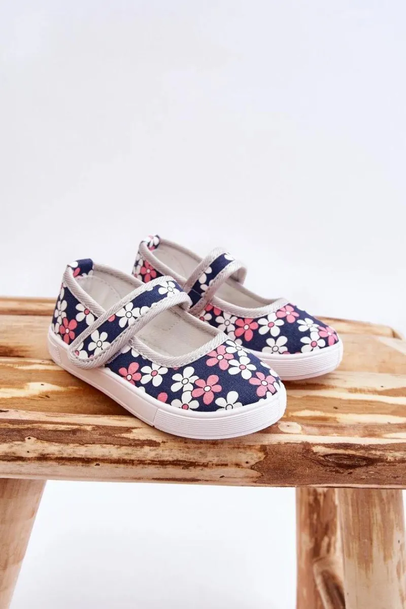 Clearance Boto Dziecięce Baleriny W Kwiatuszki Granatowo-Szare Noah