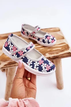 Clearance Boto Dziecięce Baleriny W Kwiatuszki Granatowo-Szare Noah