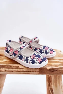 Clearance Boto Dziecięce Baleriny W Kwiatuszki Granatowo-Szare Noah