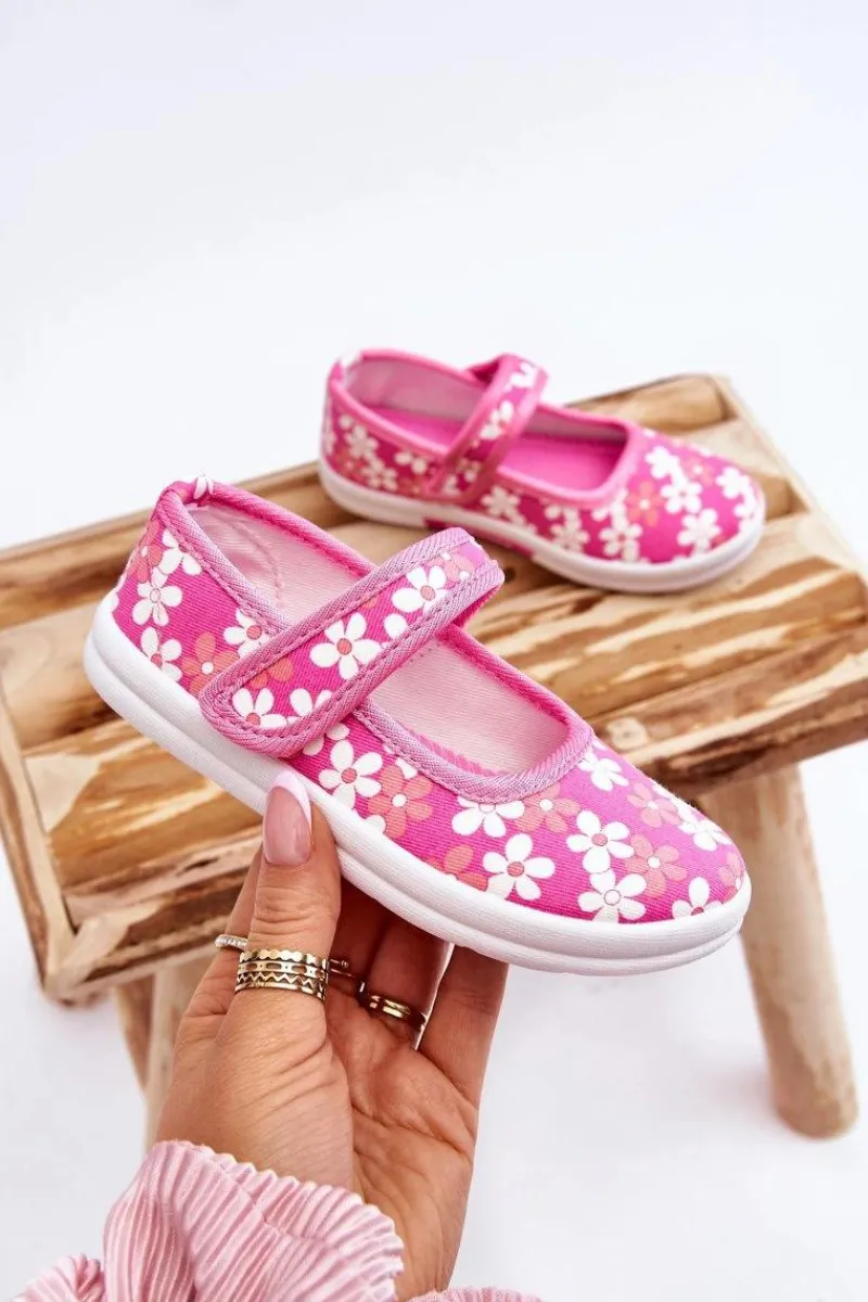 Balerinki Dziecięce>Boto Dziecięce Baleriny W Kwiatuszki Różowe Noah Różowy
