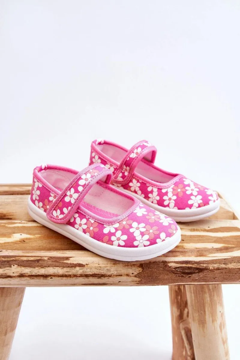 Balerinki Dziecięce>Boto Dziecięce Baleriny W Kwiatuszki Różowe Noah Różowy
