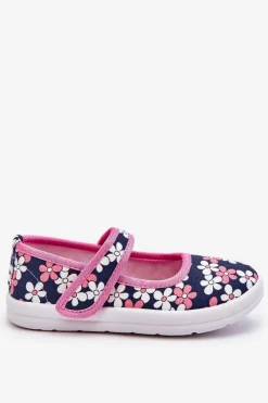 Outlet Dziecięce Baleriny W Kwiatuszki Granatowo-Różowe Noah Dzieci Balerinki Dziecięce