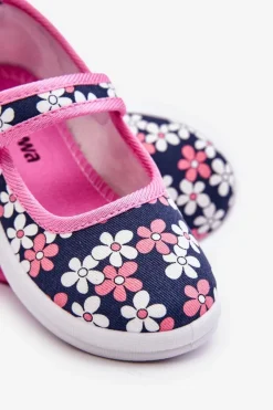 Outlet Dziecięce Baleriny W Kwiatuszki Granatowo-Różowe Noah Dzieci Balerinki Dziecięce