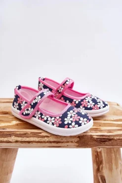 Outlet Dziecięce Baleriny W Kwiatuszki Granatowo-Różowe Noah Dzieci Balerinki Dziecięce