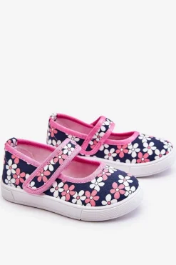 Outlet Dziecięce Baleriny W Kwiatuszki Granatowo-Różowe Noah Dzieci Balerinki Dziecięce