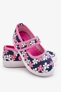 Outlet Dziecięce Baleriny W Kwiatuszki Granatowo-Różowe Noah Dzieci Balerinki Dziecięce