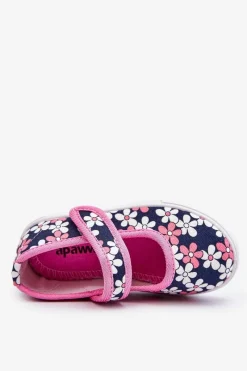 Outlet Dziecięce Baleriny W Kwiatuszki Granatowo-Różowe Noah Dzieci Balerinki Dziecięce