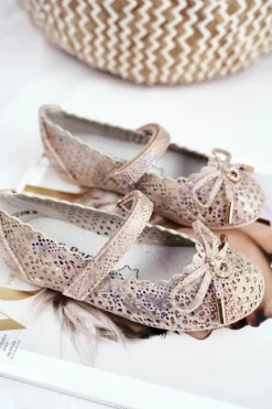 Best Damskie buty S.Barski Dziecięce Beżowe Ażurowe Balerinki na Rzep Barski Remtro