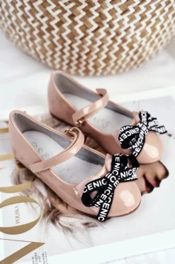 Best Dziecięce Beżowe Balerinki na Rzep Barski Mindi Dzieci Balerinki Dziecięce