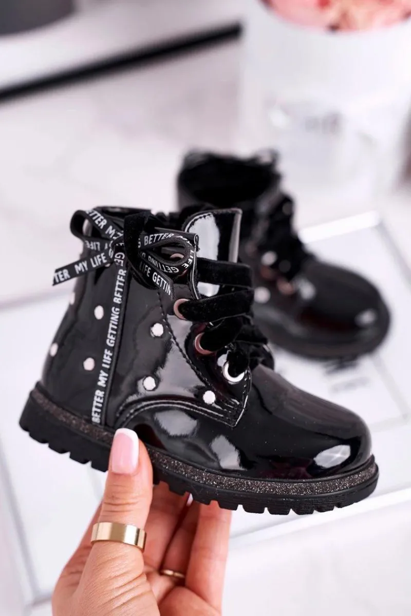 Dziewczęce>Evento Dziecięce botki lakierowane ocieplane czarne Essie