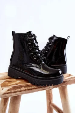 Outlet Dziecięce Botki Lakierowane Z Suwakiem Czarne Julie Dzieci Dziewczęce