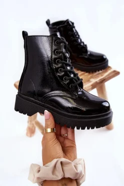 Outlet Dziecięce Botki Lakierowane Z Suwakiem Czarne Julie Dzieci Dziewczęce