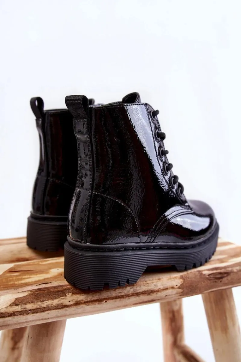 Outlet Dziecięce Botki Lakierowane Z Suwakiem Czarne Julie Dzieci Dziewczęce