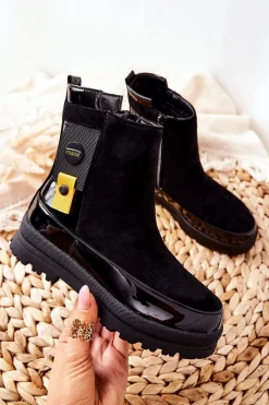 New Boto Dziecięce Botki Lakierowane Zamszowe Czarne My Lovely