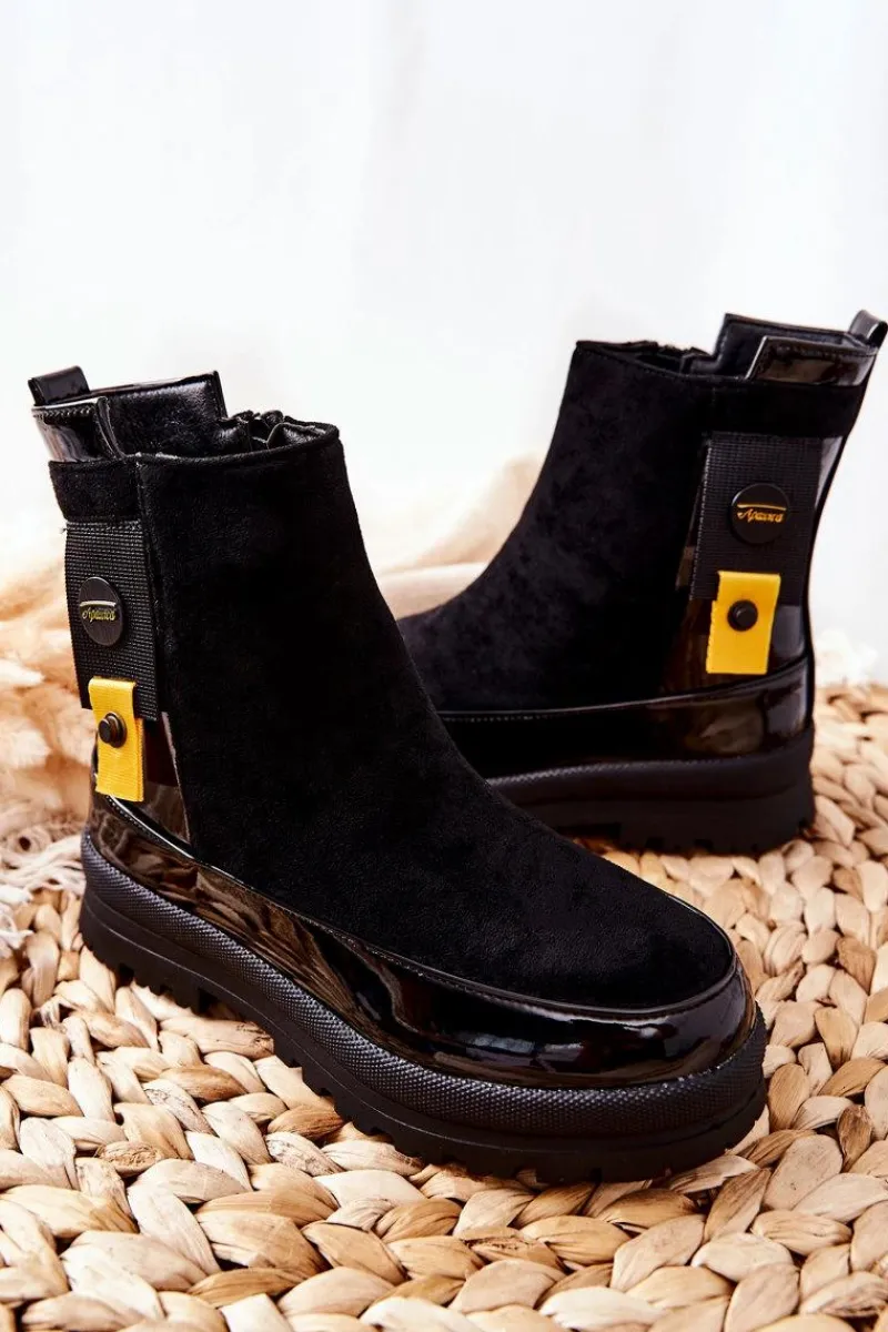 New Boto Dziecięce Botki Lakierowane Zamszowe Czarne My Lovely