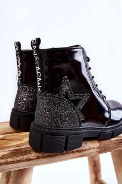 Dziecięce Botki Lakierowane Z Suwakiem Czarne Yukko Dzieci Dziewczęce