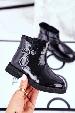 Outlet Dziecięce Botki Lakierowane Czarne Fami Dzieci Dziewczęce