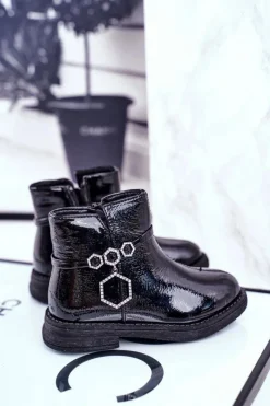 Outlet Dziecięce Botki Lakierowane Czarne Fami Dzieci Dziewczęce