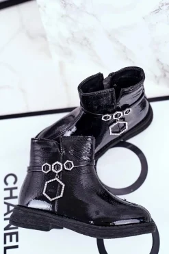 Outlet Dziecięce Botki Lakierowane Czarne Fami Dzieci Dziewczęce