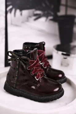 Dziewczęce>Evento Dziecięce botki lakierowane ocieplane bordowe Essie