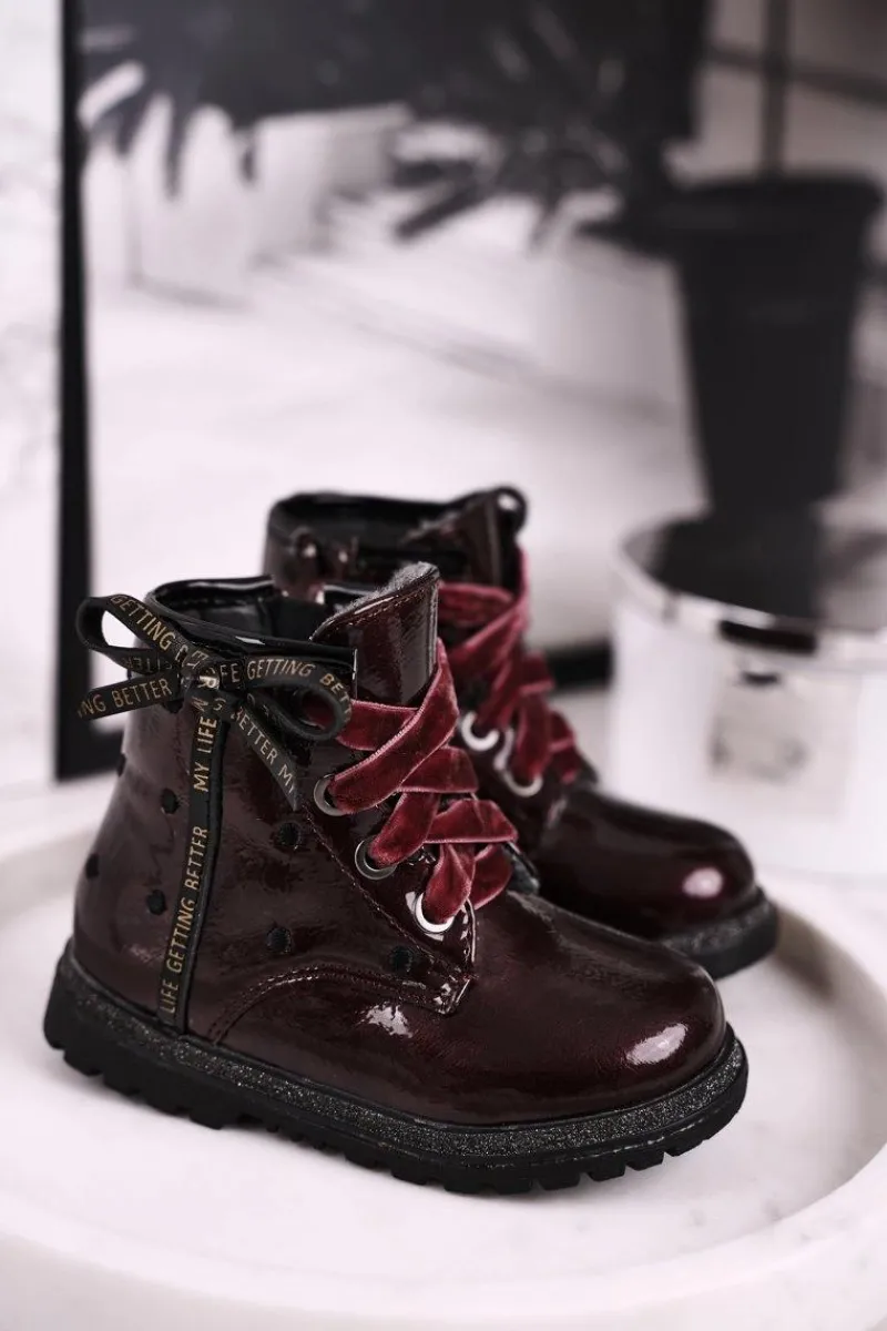 Dziewczęce>Evento Dziecięce botki lakierowane ocieplane bordowe Essie