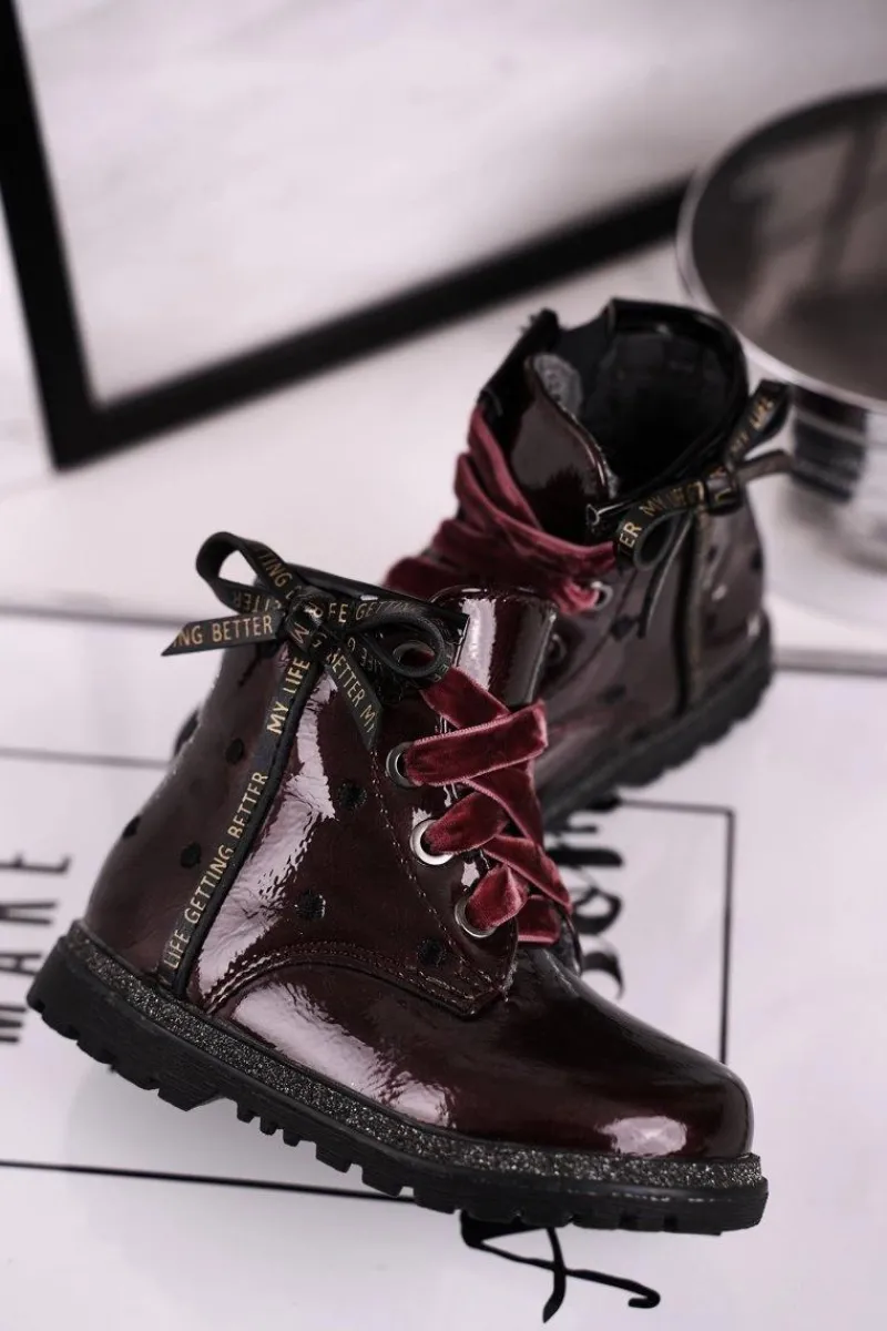 Dziewczęce>Evento Dziecięce botki lakierowane ocieplane bordowe Essie