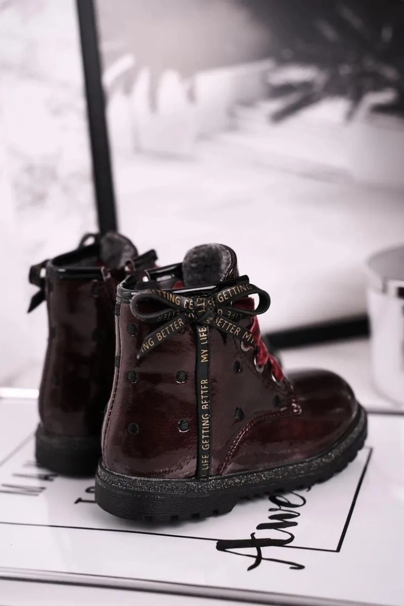 Dziewczęce>Evento Dziecięce botki lakierowane ocieplane bordowe Essie