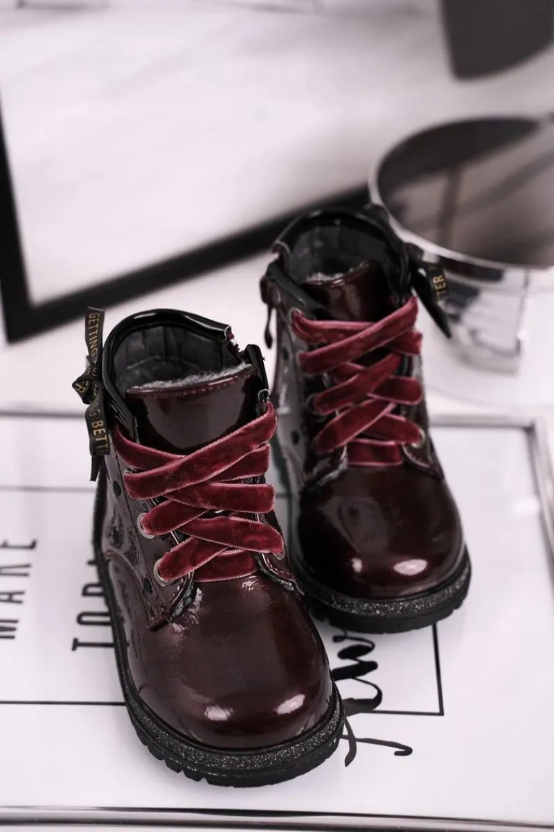 Dziewczęce>Evento Dziecięce botki lakierowane ocieplane bordowe Essie